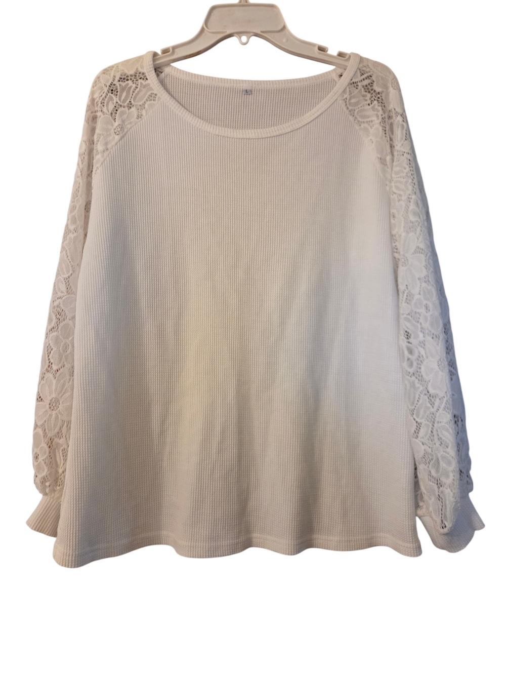 No Brand White Long Sleeve Lace Shirt Waffle Knit Cottagecore Size Large